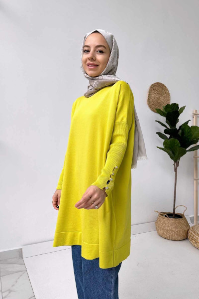 Kol Detay Merserize Tunik - Yağ Yeşili Kol Detay Merserize Tunik - Yağ Yeşili