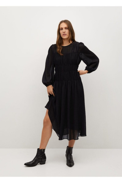 Kadın Siyah Pilili Dökümlü Elbise Kadın Siyah Pilili Dökümlü Elbise