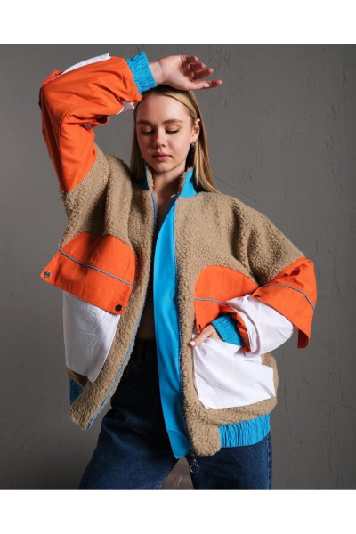 Unisex Renk Bloklu Büyük Cepli Salaş Oversize Peluş Mont Ceket Unisex Renk Bloklu Büyük Cepli Salaş Oversize Peluş Mont Ceket