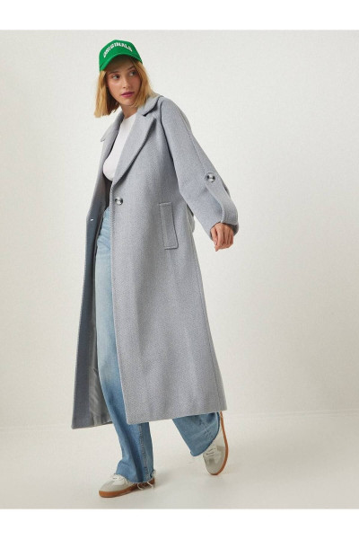 Oversize Gri Premium Kol Detaylı Uzun Kaşe Kaban Oversize Gri Premium Kol Detaylı Uzun Kaşe Kaban