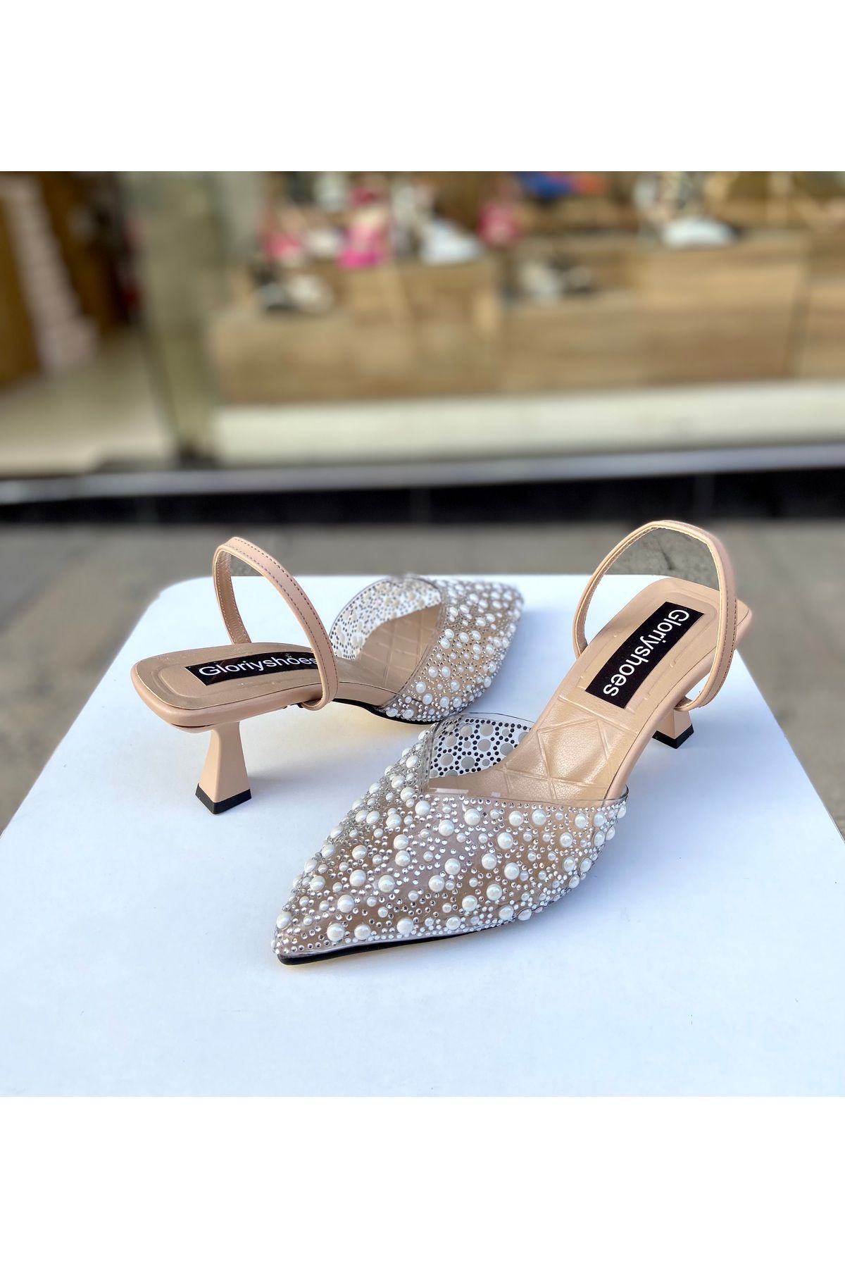 Ten incili 6 cm topuklu ayakkabı 0960 Ten incili 6 cm topuklu ayakkabı 0960