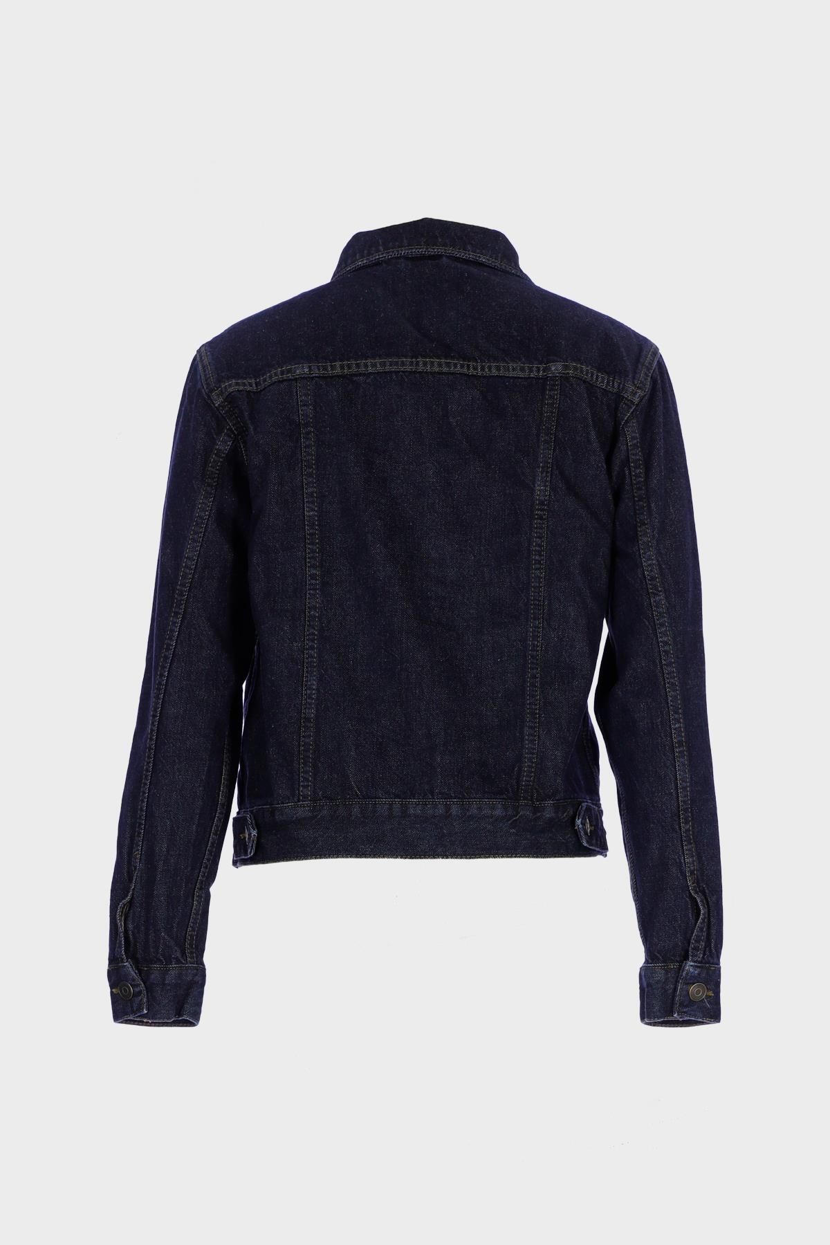 Koyu Mavi Crop Fit Patı Düğmeli Jean Ceket C 4538-194 Koyu Mavi Crop Fit Patı Düğmeli Jean Ceket C 4538-194