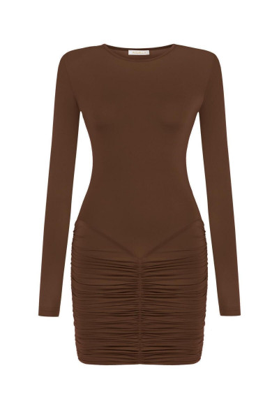 LEONIE MİNİ KAHVE DRAPE ELBİSE LEONIE MİNİ KAHVE DRAPE ELBİSE