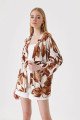 Kadın Yaprak Desenli Kiremit Önü Açık Katlı Yaka Dokulu Mevsimlik Ceket Hzl22s-bd158621