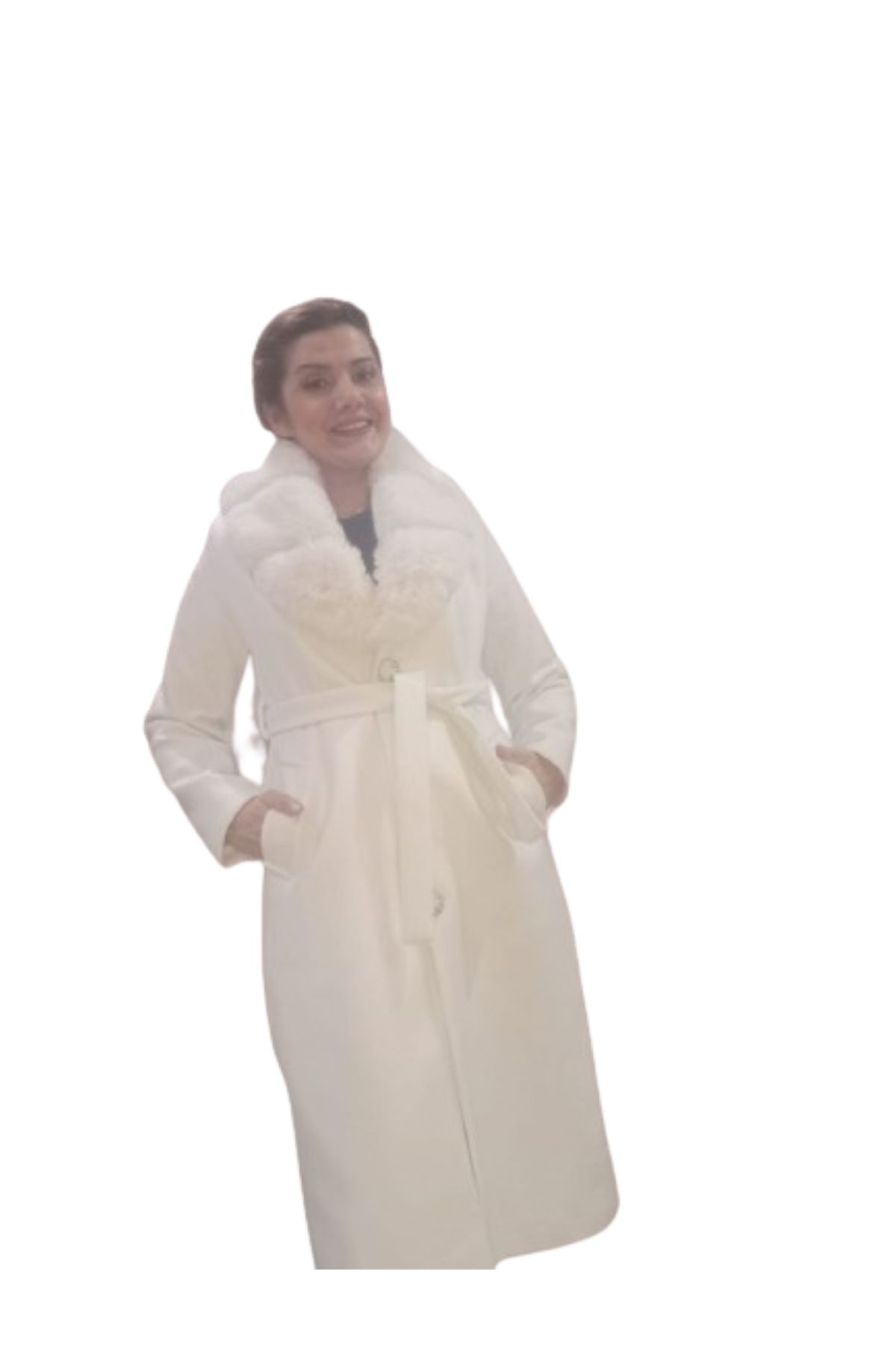 KÜRKLÜ YAKALI BEYAZ KAŞE MANTO KÜRKLÜ YAKALI BEYAZ KAŞE MANTO