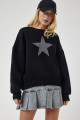 Kadın Siyah Yıldız İşlemeli Şardonlu Örme Sweatshirt UB00237 Kadın Siyah Yıldız İşlemeli Şardonlu Örme Sweatshirt UB00237
