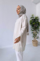 Yumoş Düğmeli Tunik - Krem