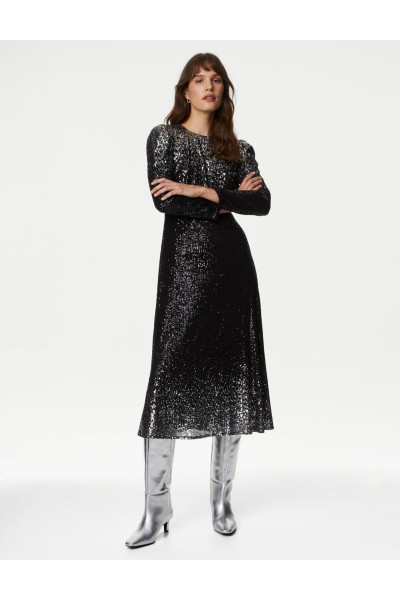 Payetli Uzun Kollu Midi Elbise Payetli Uzun Kollu Midi Elbise