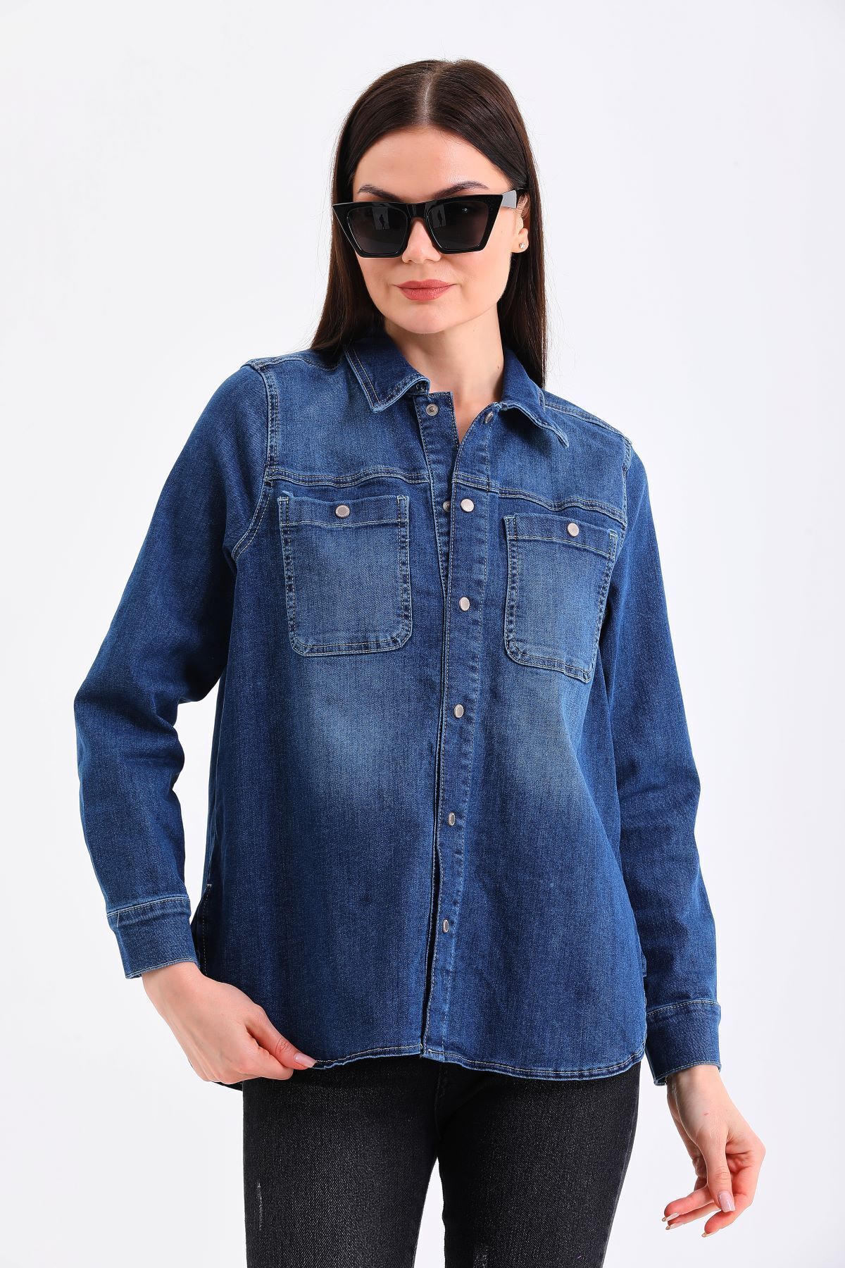 Oversize Mavi Denim Gömlek Oversize Mavi Denim Gömlek