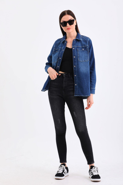 Oversize Mavi Denim Gömlek Oversize Mavi Denim Gömlek