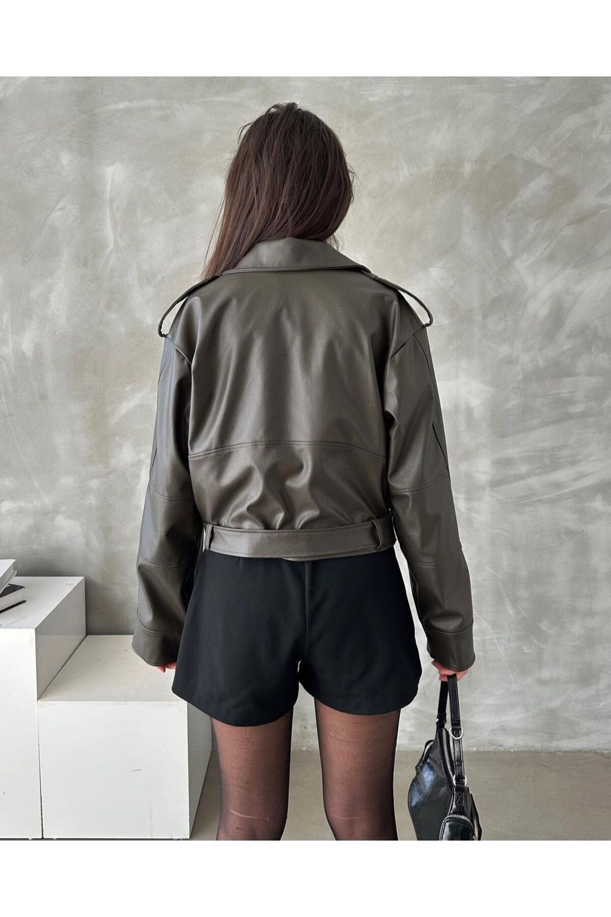 Yeni Sezon Oversize Yeşil Biker Suni Deri Ceket Yeni Sezon Oversize Yeşil Biker Suni Deri Ceket