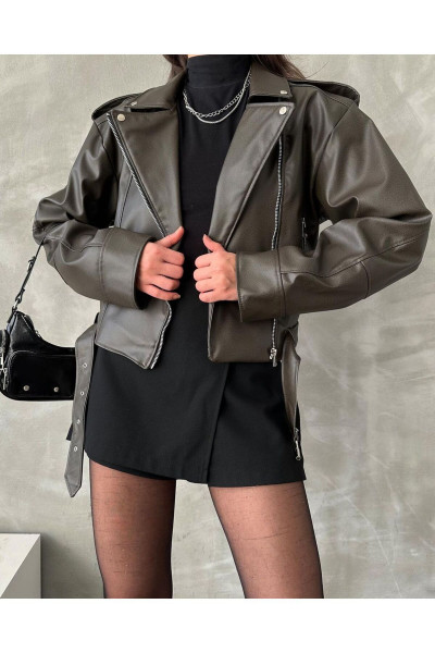 Yeni Sezon Oversize Yeşil Biker Suni Deri Ceket Yeni Sezon Oversize Yeşil Biker Suni Deri Ceket