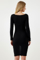 Kadın Siyah Kare Yaka Yırtmaçlı Triko Elbise AS00017 Kadın Siyah Kare Yaka Yırtmaçlı Triko Elbise AS00017