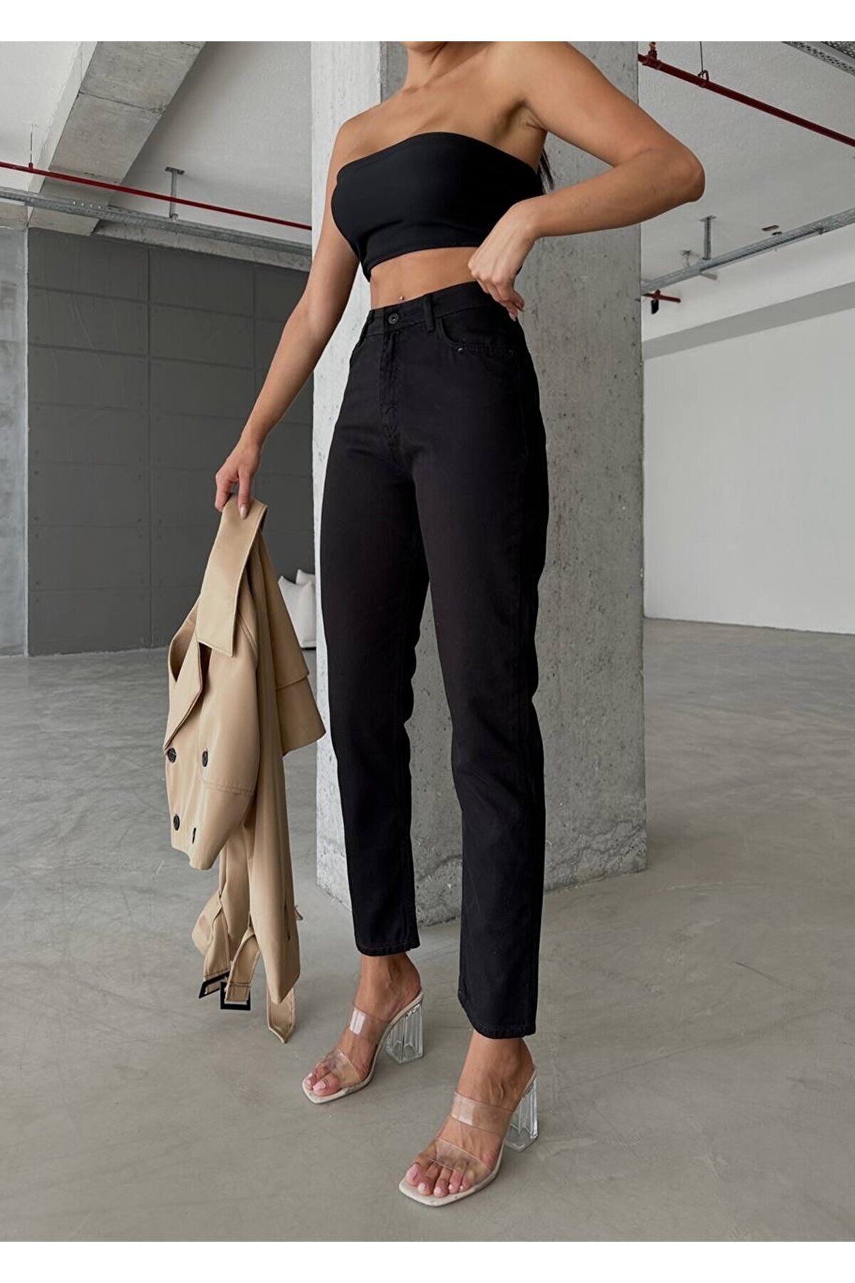 Mom Kot Pantolon Esnek Slim Fit Standart Bel Cepli Pamuklu - Mom Jeans Mom Kot Pantolon Esnek Slim Fit Standart Bel Cepli Pamuklu - Mom Jeans