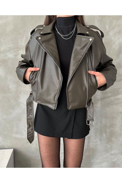 Yeni Sezon Oversize Yeşil Biker Suni Deri Ceket Yeni Sezon Oversize Yeşil Biker Suni Deri Ceket