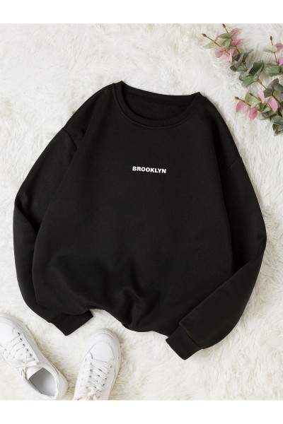 Unisex Ön Göğüs Brooklyn Baskılı Oversize Sweatshirt