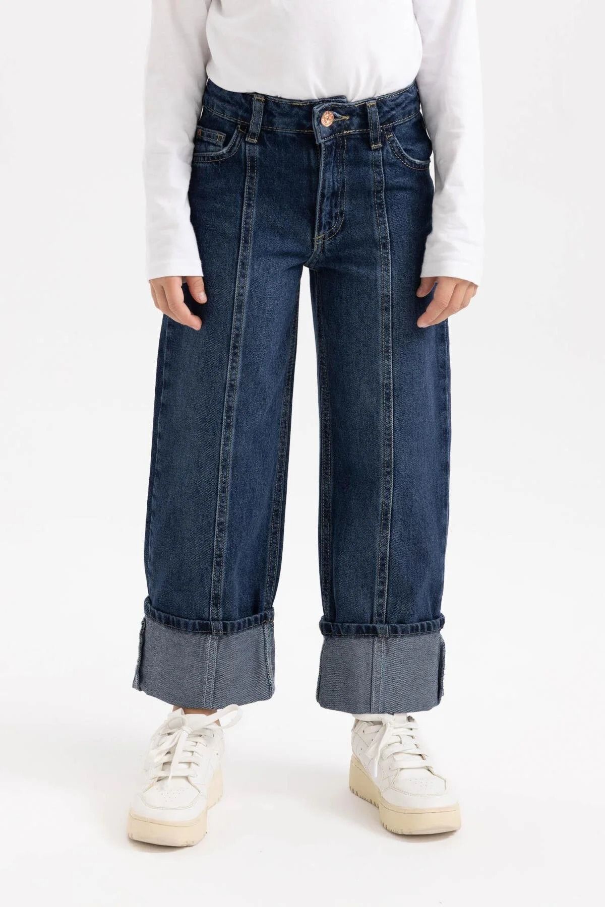 Kız Çocuk Wide Leg Katlamalı Paça Jean Pantolon B2684a823wn Kız Çocuk Wide Leg Katlamalı Paça Jean Pantolon B2684a823wn