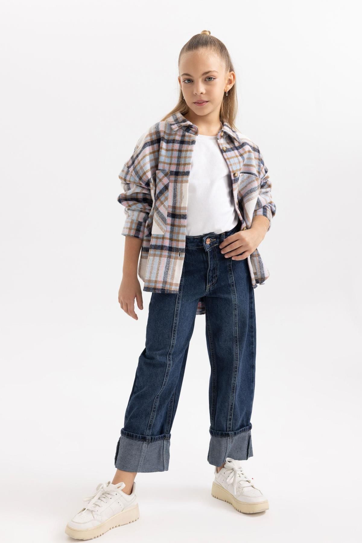 Kız Çocuk Wide Leg Katlamalı Paça Jean Pantolon B2684a823wn Kız Çocuk Wide Leg Katlamalı Paça Jean Pantolon B2684a823wn