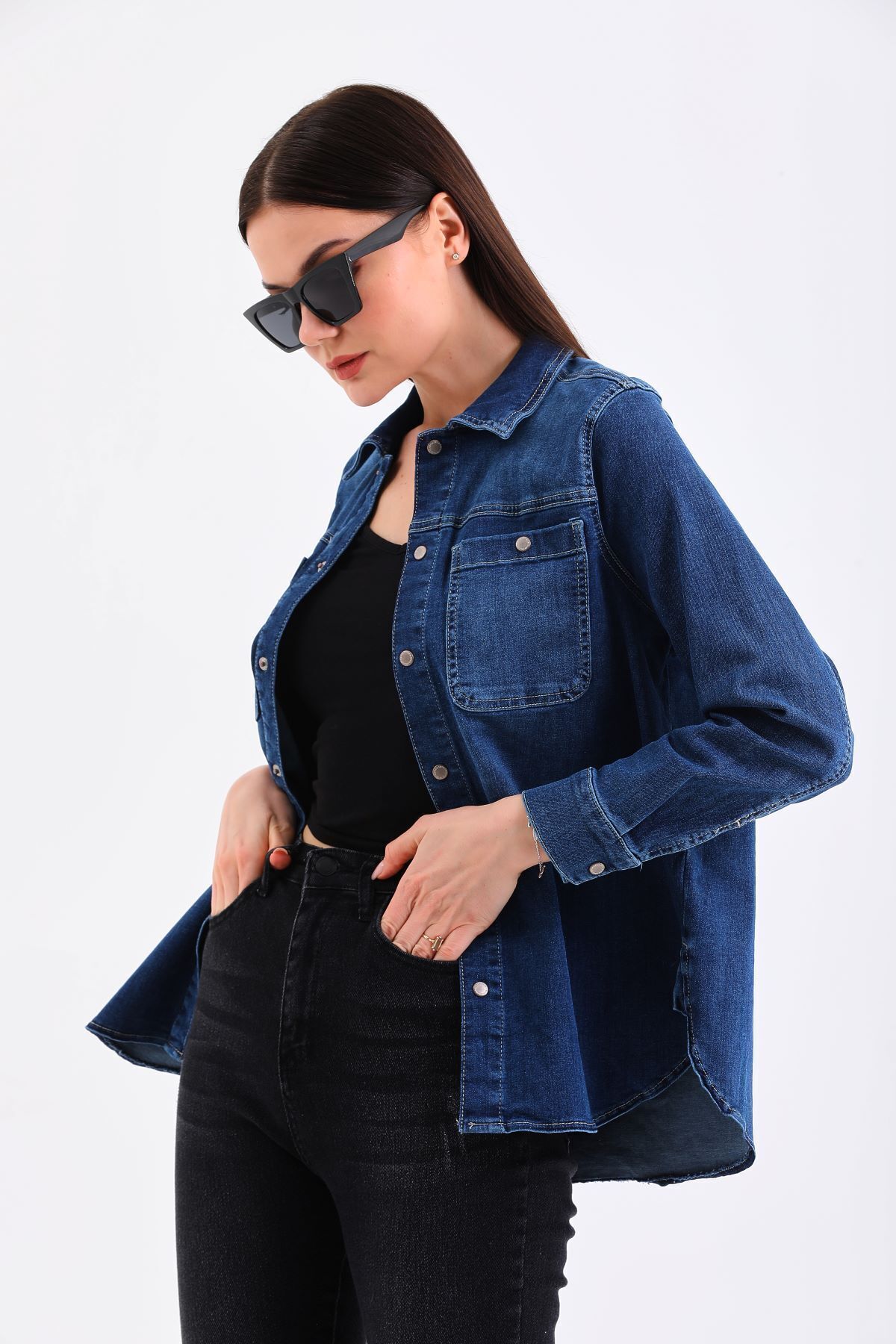 Oversize Mavi Denim Gömlek Oversize Mavi Denim Gömlek