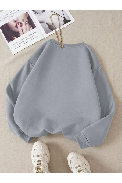 Kırmızı Minimal Kalp Sweatshirt - Boyamalı Gri Baskılı Oversize Kalın Kışlık Bisiklet Yaka Kırmızı Minimal Kalp Sweatshirt - Boyamalı Gri Baskılı Oversize Kalın Kışlık Bisiklet Yaka