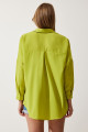 Kadın Yağ Yeşili Oversize Uzun Basic Gömlek  DD00842