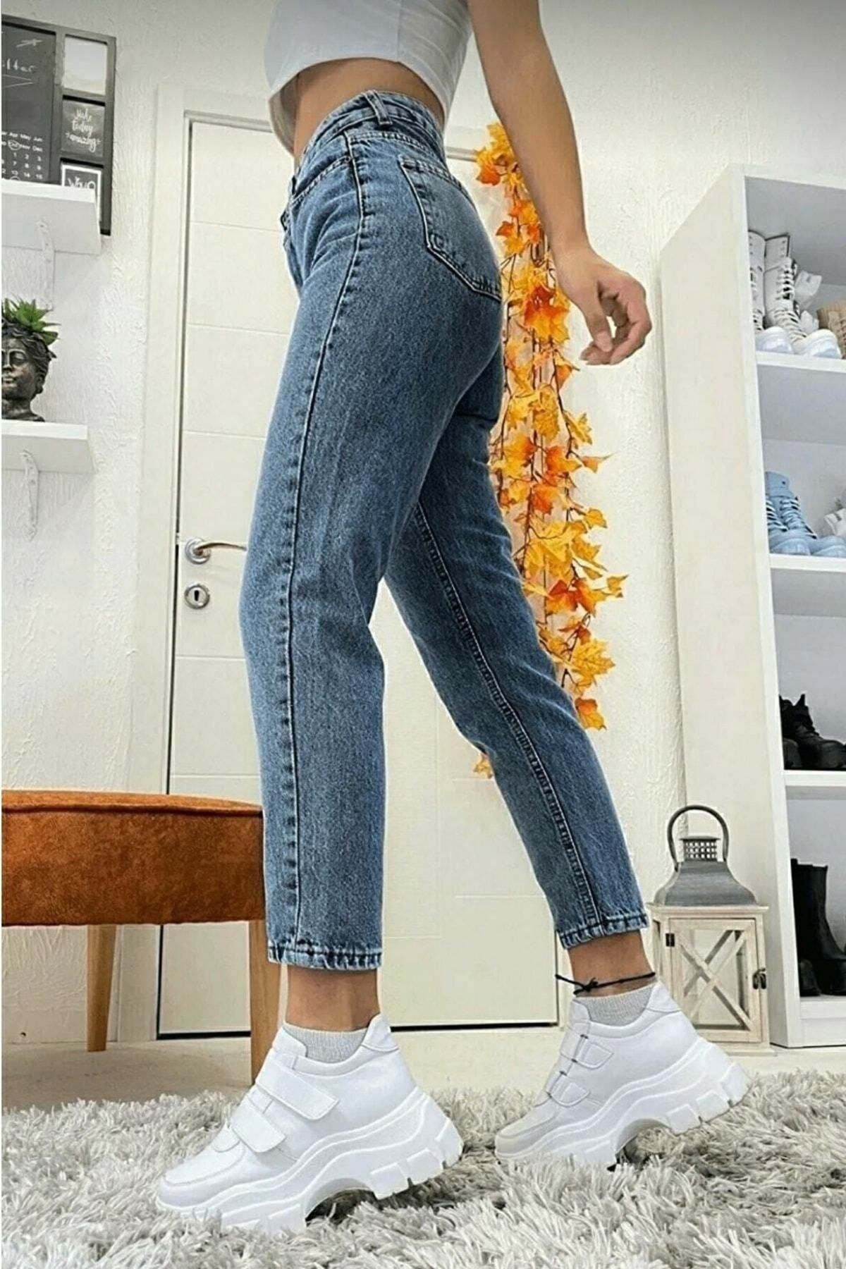 Mona Kar Mavi Mom Jean Kadın Boyfriend Yüksek Bel Likralı Kot Pantolon Mona Kar Mavi Mom Jean Kadın Boyfriend Yüksek Bel Likralı Kot Pantolon