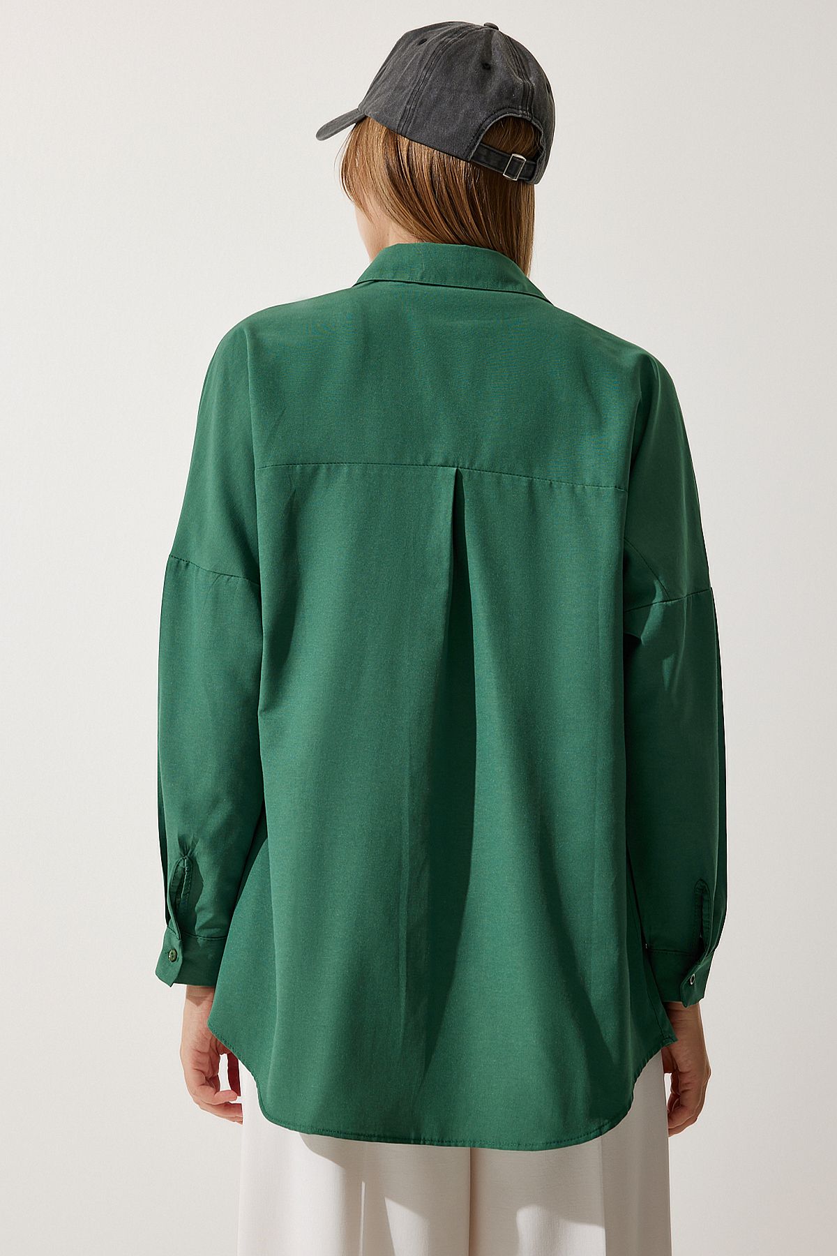Kadın Zümrüt Yeşili Oversize Uzun Basic Gömlek 3900 DD00842