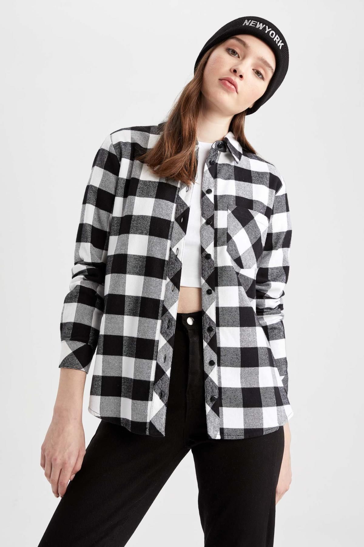 Regular Fit Kareli Flanel Uzun Kollu %100 Pamuk Gömlek X6263az23sp