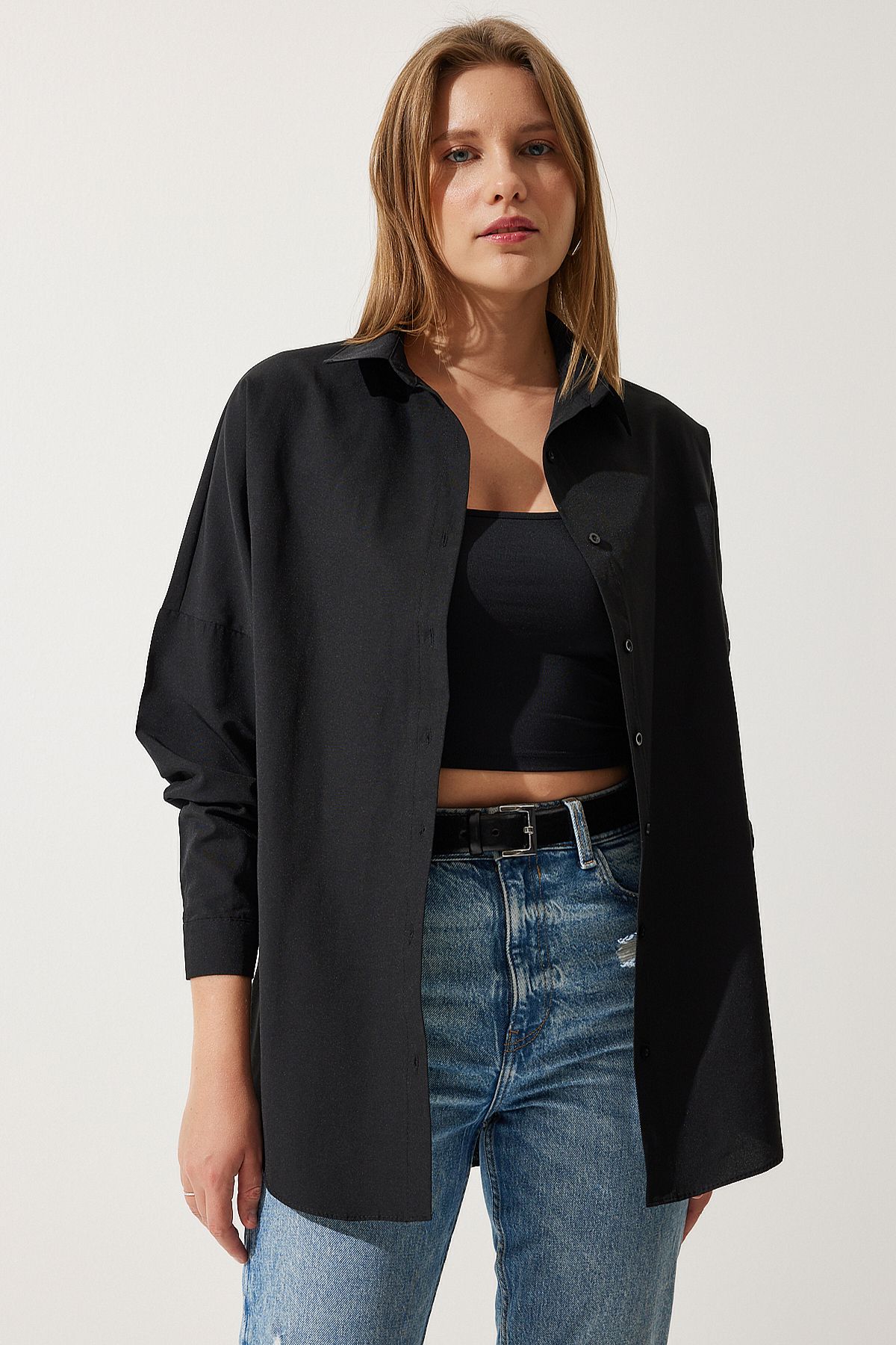 Kadın Siyah Oversize Uzun Basic Gömlek DD00842 Kadın Siyah Oversize Uzun Basic Gömlek DD00842