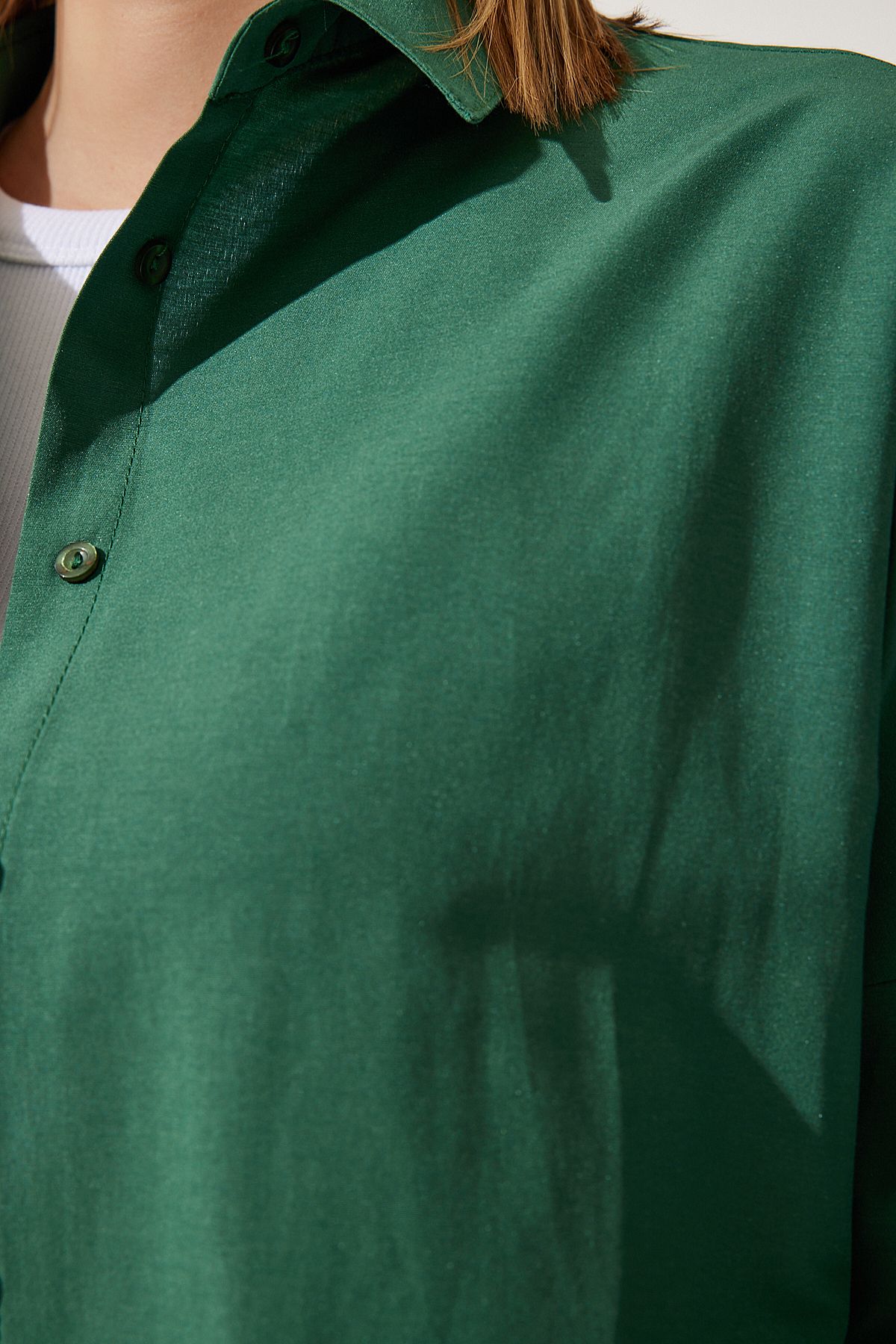 Kadın Zümrüt Yeşili Oversize Uzun Basic Gömlek 3900 DD00842