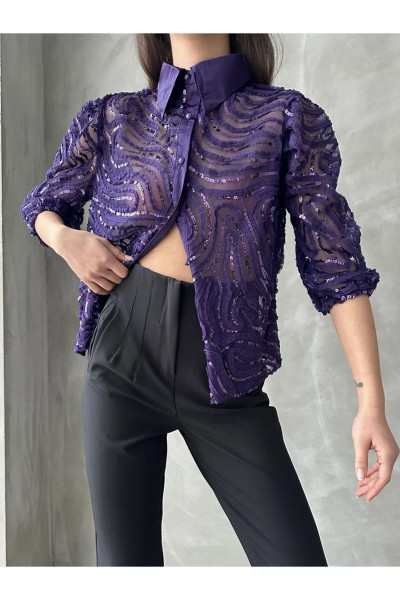 Kadın Pul Nakışlı Tül Gömlek Kadın Pul Nakışlı Tül Gömlek