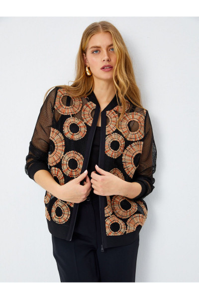 Renkli Aplike Detaylı File Bomber Ceket 68204