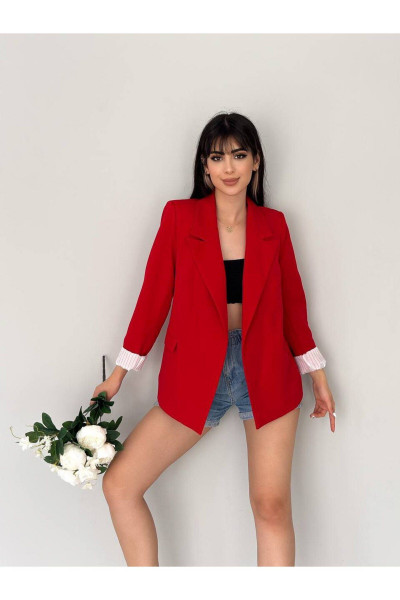Kolu Katlamalı iç Astarı Çizgili  Blazer Ceket