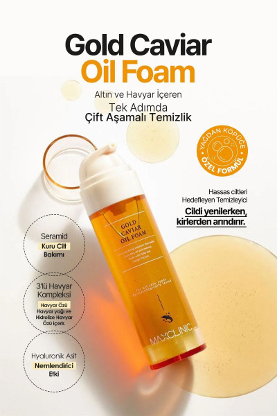 Altın ve Havyar İçeren Tek Adımda Çift Aşamalı Yüz Temizleyici MAXCLINIC Gold Caviar Oil Foam Altın ve Havyar İçeren Tek Adımda Çift Aşamalı Yüz Temizleyici MAXCLINIC Gold Caviar Oil Foam