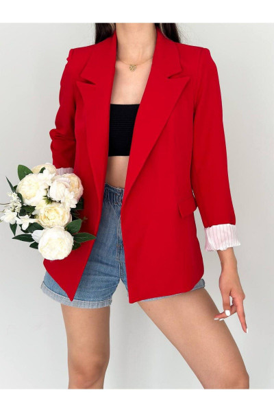 Kolu Katlamalı iç Astarı Çizgili  Blazer Ceket