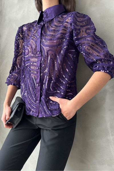 Kadın Pul Nakışlı Tül Gömlek Kadın Pul Nakışlı Tül Gömlek