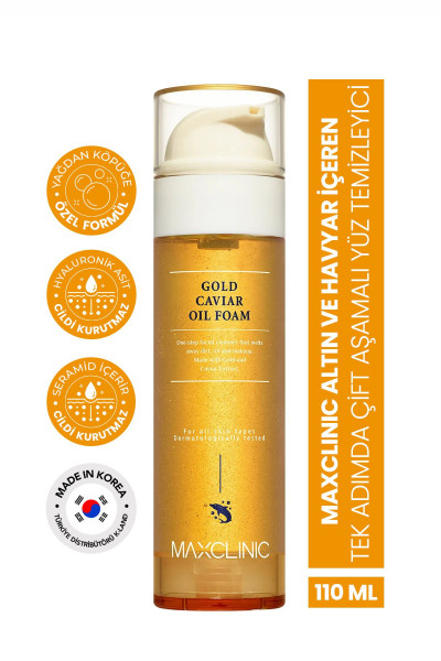 Altın ve Havyar İçeren Tek Adımda Çift Aşamalı Yüz Temizleyici MAXCLINIC Gold Caviar Oil Foam Altın ve Havyar İçeren Tek Adımda Çift Aşamalı Yüz Temizleyici MAXCLINIC Gold Caviar Oil Foam
