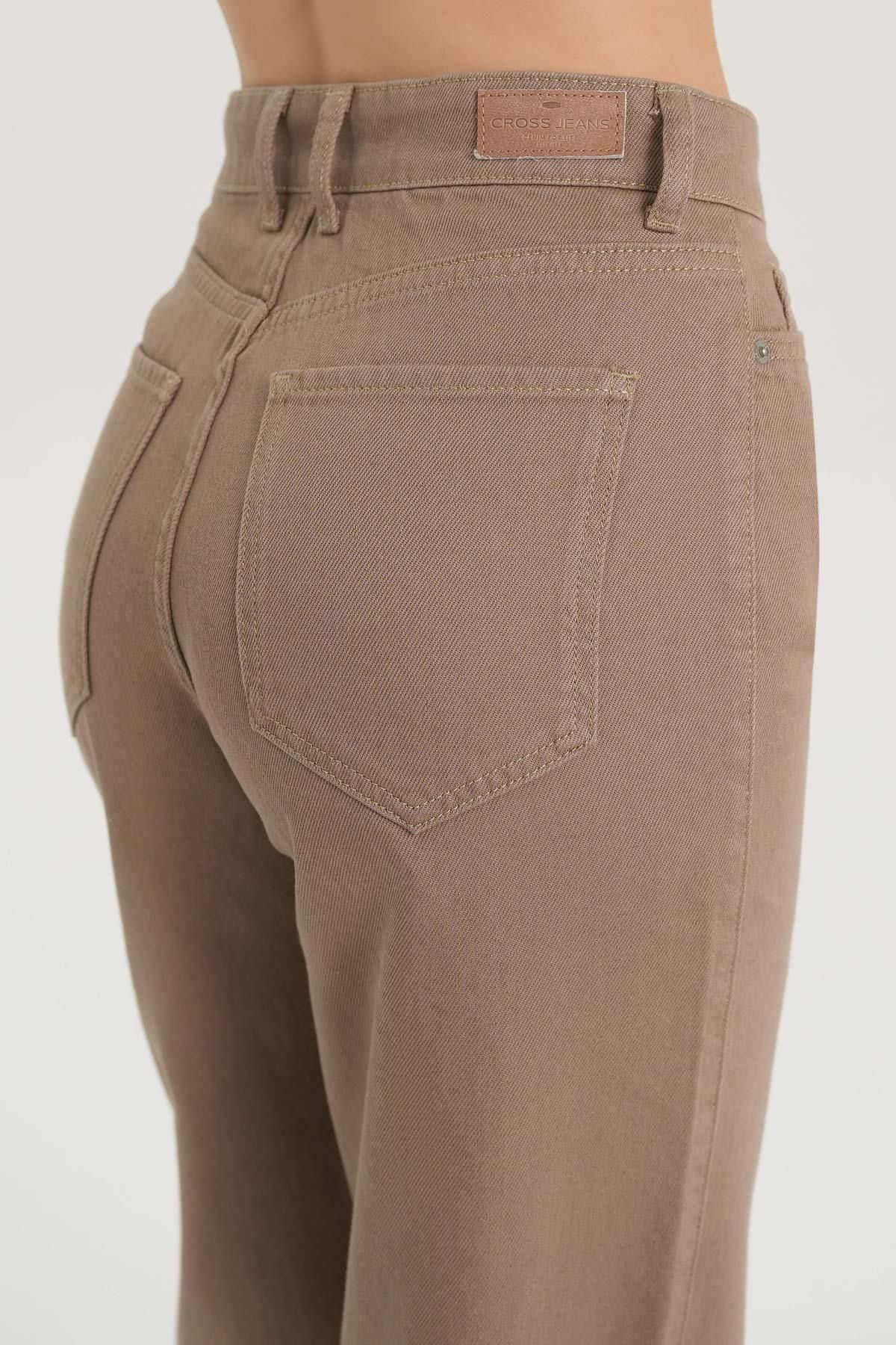 Weslie Koyu Taş Renk Yüksek Bel Fermuarlı Wideleg Fit Jean Pantalon C 4530-041