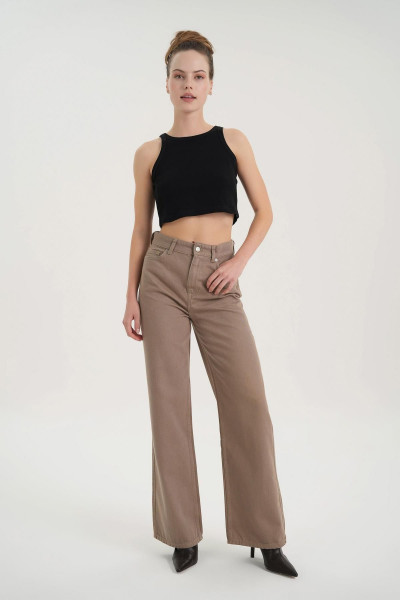 Weslie Koyu Taş Renk Yüksek Bel Fermuarlı Wideleg Fit Jean Pantalon C 4530-041 Weslie Koyu Taş Renk Yüksek Bel Fermuarlı Wideleg Fit Jean Pantalon C 4530-041