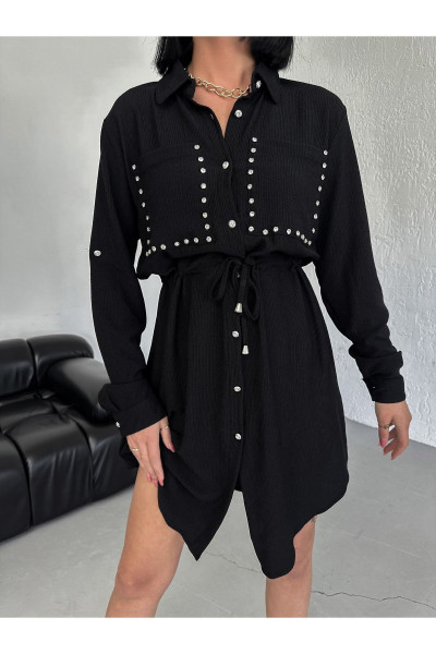 Kadın Taş Cep Detay Çıtçıtlı Gömlek Elbise