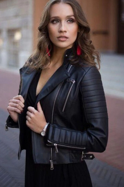 Kadın Siyah Yanı Fermuarlı Ve Tokalı Deri Mont Ceket