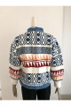 Mix Color Denim Detay Etnik Desen Triko Ceket Mix Color Denim Detay Etnik Desen Triko Ceket