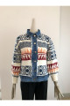 Mix Color Denim Detay Etnik Desen Triko Ceket Mix Color Denim Detay Etnik Desen Triko Ceket