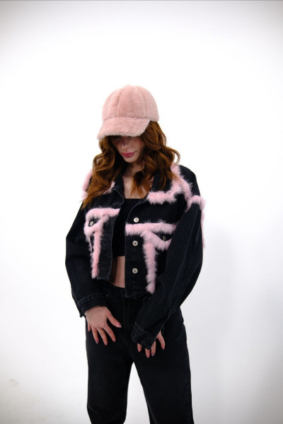 Peluş Detaylı Oversize Crop Kot Ceket Peluş Detaylı Oversize Crop Kot Ceket