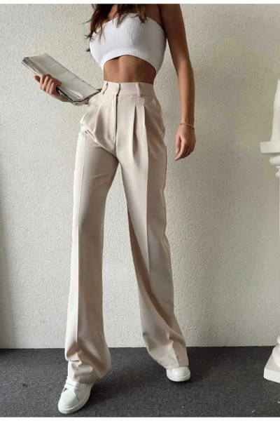 Luki Kadın Pileli Kumaş Pantolon, Likralı Palazzo Model Luki Kadın Pileli Kumaş Pantolon, Likralı Palazzo Model