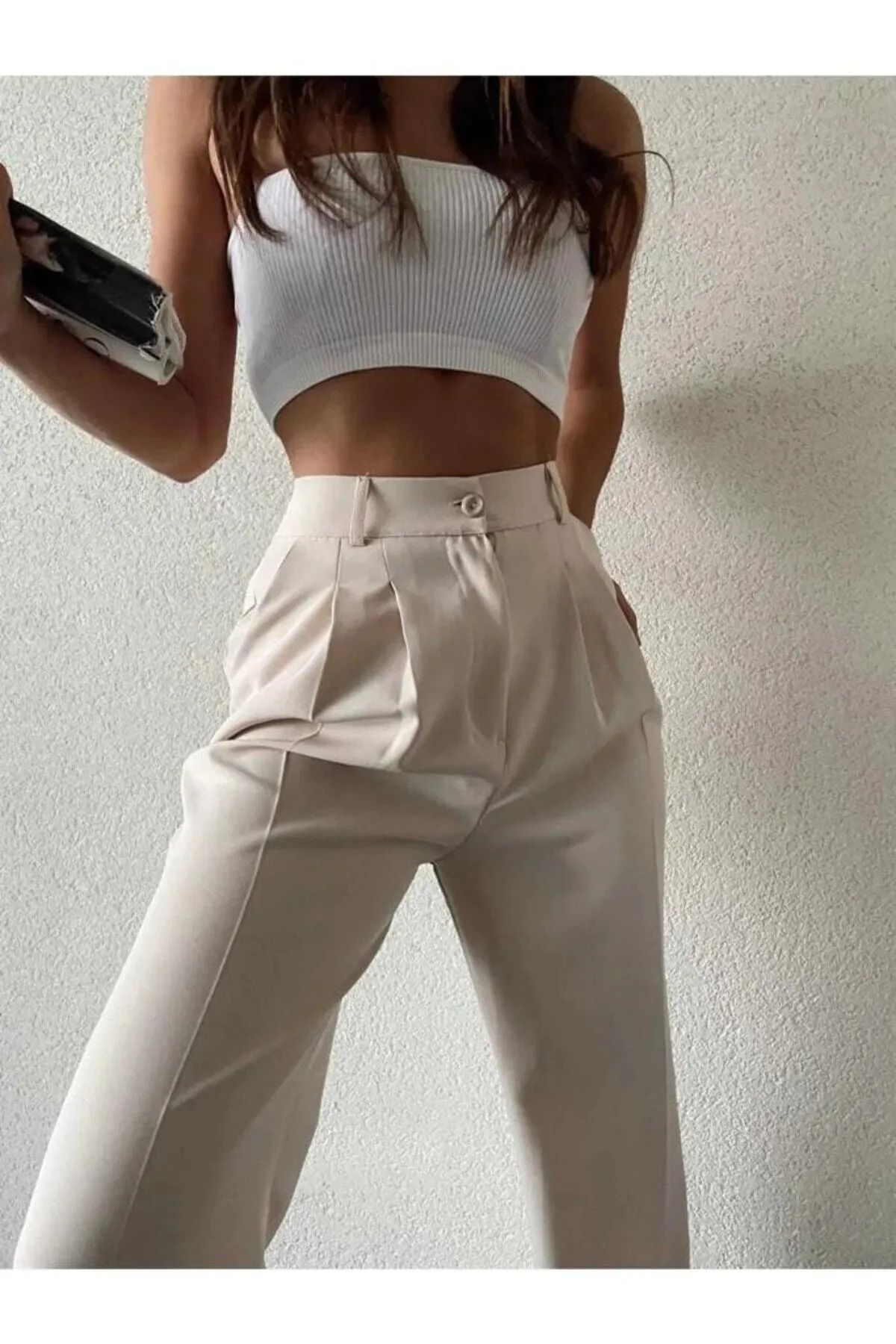 Luki Kadın Pileli Kumaş Pantolon, Likralı Palazzo Model Luki Kadın Pileli Kumaş Pantolon, Likralı Palazzo Model