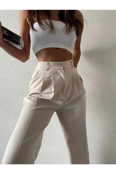 Luki Kadın Pileli Kumaş Pantolon, Likralı Palazzo Model Luki Kadın Pileli Kumaş Pantolon, Likralı Palazzo Model