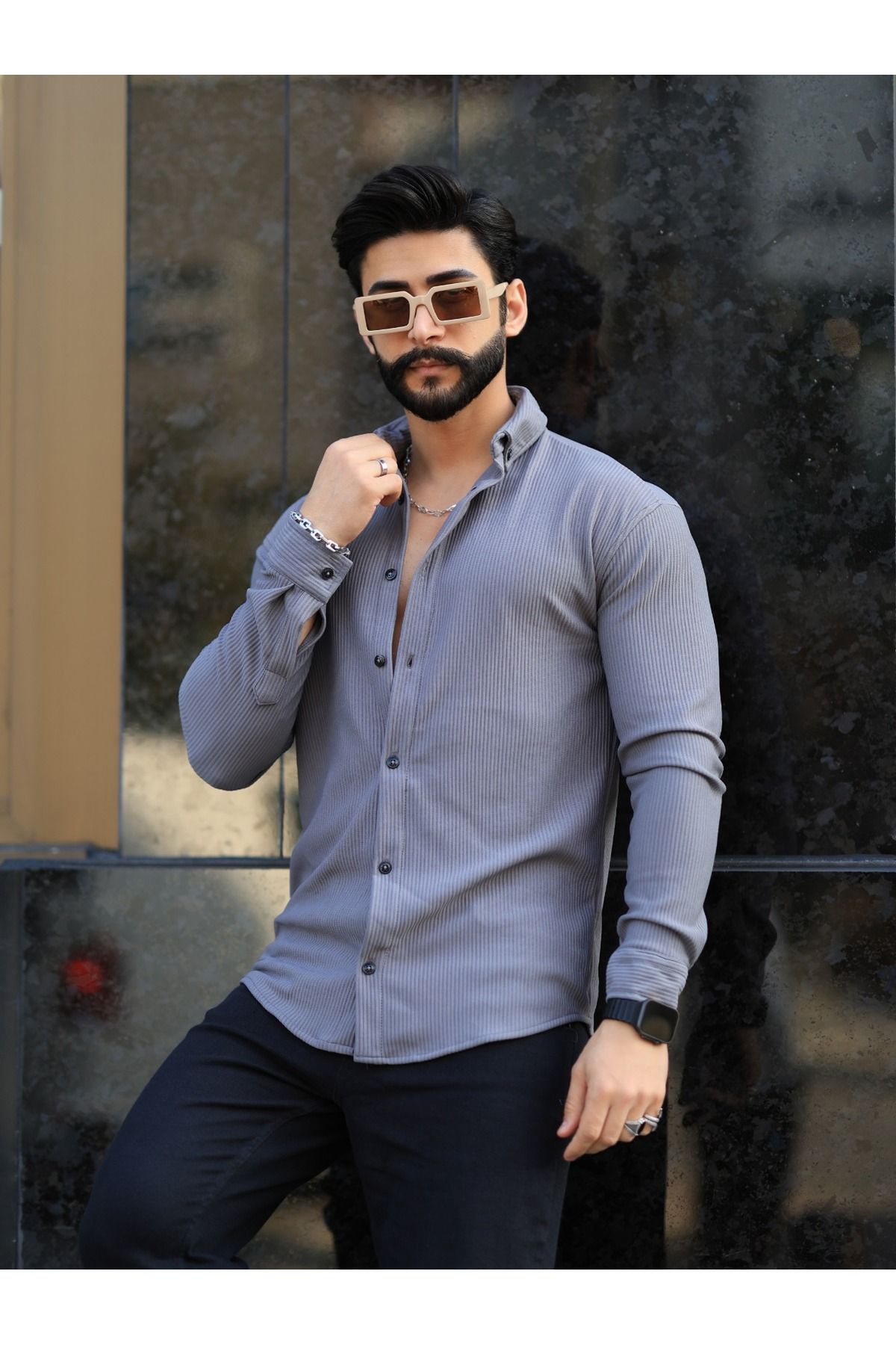 LİKRALIFİTİLLİ DOKULU OWERSİZE GÖMLEK LİKRALIFİTİLLİ DOKULU OWERSİZE GÖMLEK
