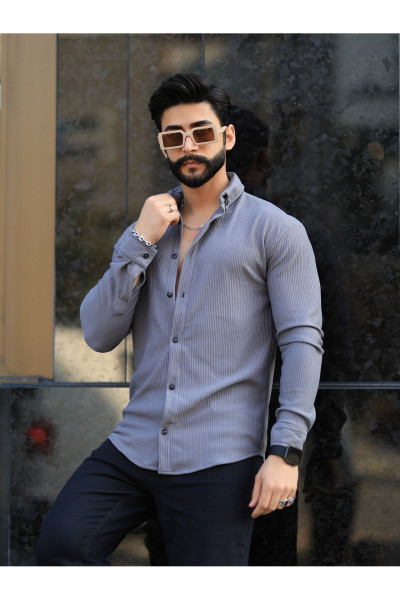 LİKRALIFİTİLLİ DOKULU OWERSİZE GÖMLEK