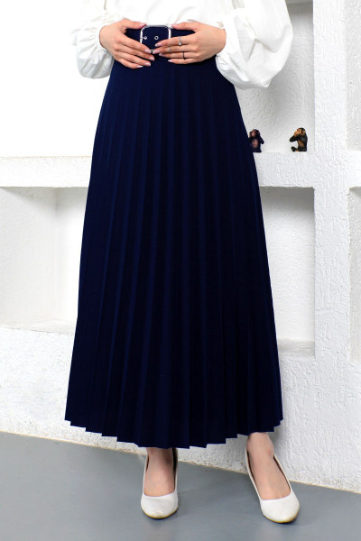 Kemerli Pileli Etek Tsd230113 Lacivert Kemerli Pileli Etek Tsd230113 Lacivert
